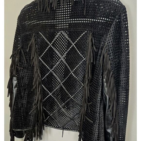Vintage Alberto Makali Fringe Perforated Moto Hippie Rock Punk Sleeze MED Poly - Picture 6 of 9